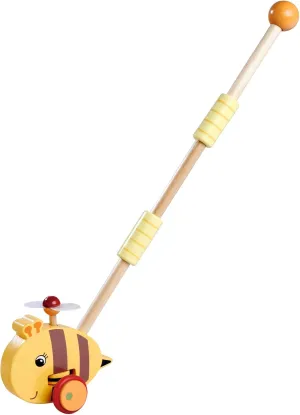 100006804 - Sliding Bee Figure with Movable Wing, Handle Length 50 cm, Silent Silicone Wheels, Made from 100% FSC Certified Beech Wood, from 1 Year