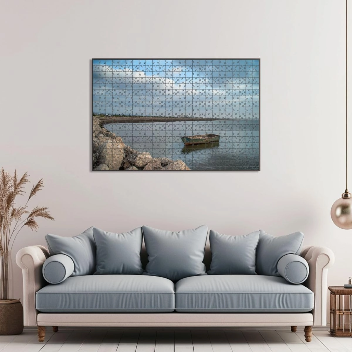 1000 Piece Jigsaw Puzzle Game, Colorful Boat Beach Barranquilla Cloudy Day Large Puzzle Artwork for Adults Teens Challenging Puzzle Game Nights Toy Gift