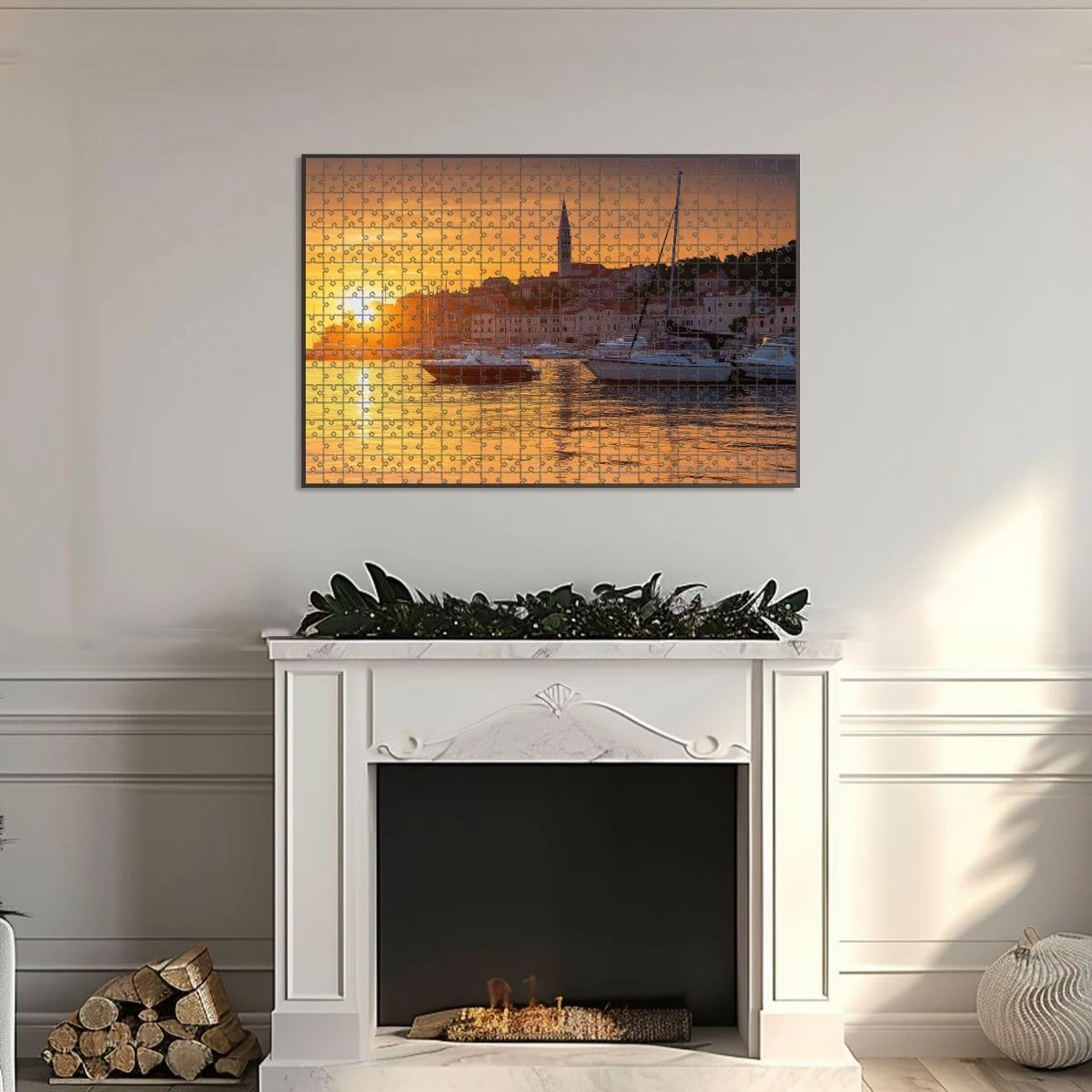 1000 Piece Jigsaw Puzzle Game, Colorful Wonderful Romantic Old Town Adriatic sea Boats Yachts Harbour Magical Large Puzzle Artwork for Adults Teens Challenging Puzzle Game Nights Toy Gift
