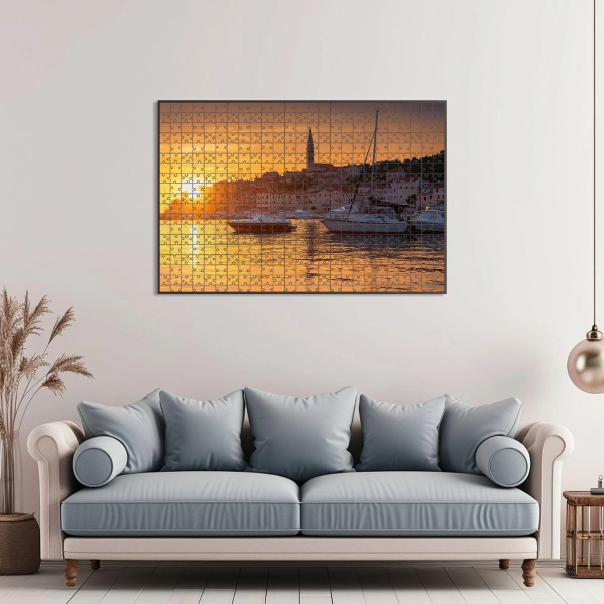 1000 Piece Jigsaw Puzzle Game, Colorful Wonderful Romantic Old Town Adriatic sea Boats Yachts Harbour Magical Large Puzzle Artwork for Adults Teens Challenging Puzzle Game Nights Toy Gift