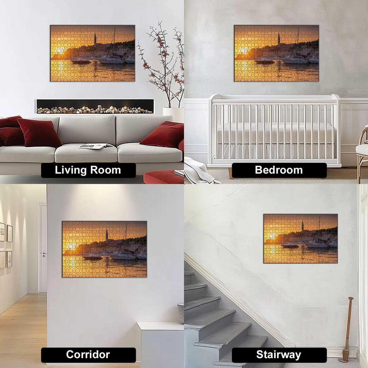 1000 Piece Jigsaw Puzzle Game, Colorful Wonderful Romantic Old Town Adriatic sea Boats Yachts Harbour Magical Large Puzzle Artwork for Adults Teens Challenging Puzzle Game Nights Toy Gift
