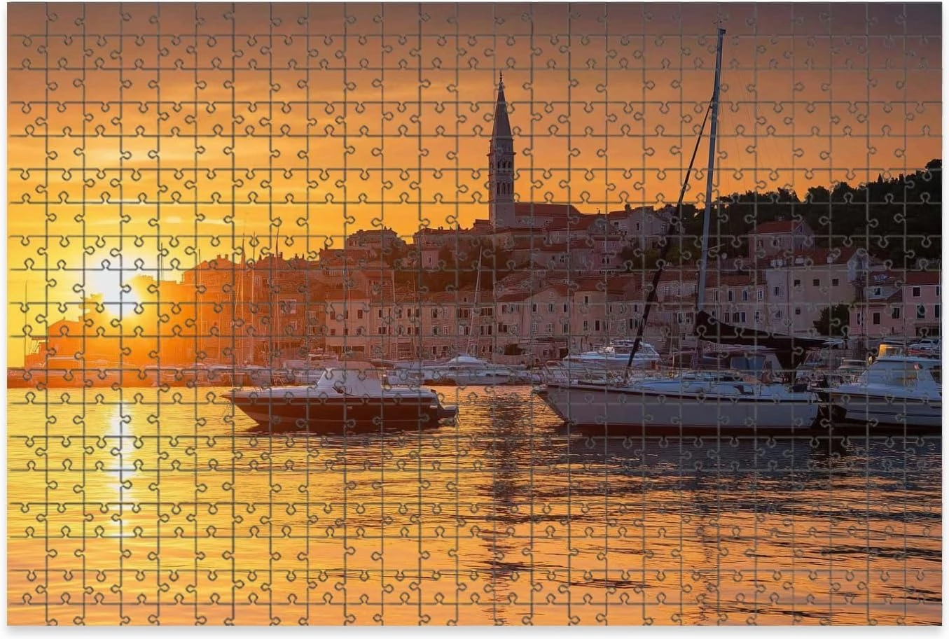 1000 Piece Jigsaw Puzzle Game, Colorful Wonderful Romantic Old Town Adriatic sea Boats Yachts Harbour Magical Large Puzzle Artwork for Adults Teens Challenging Puzzle Game Nights Toy Gift