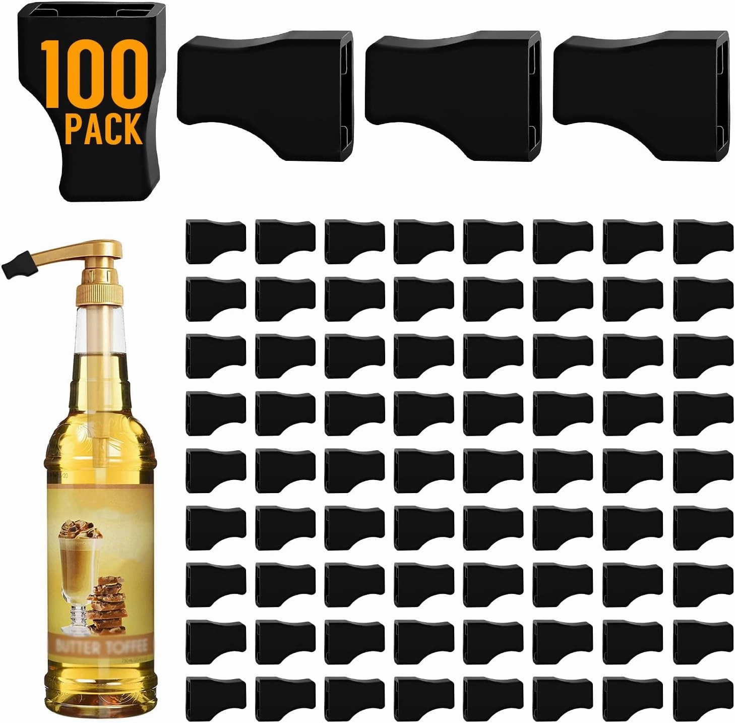100 Pack Coffee Syrup Pump Tip Covers Black Rubber Pourer Cap Syrup Cap for Syrup Pump Keep Syrup Sugar Condiments Olive Clean Preserved, Fit Pour Dispenser, Oil Liquor Bottle, Long Lotion Pumps