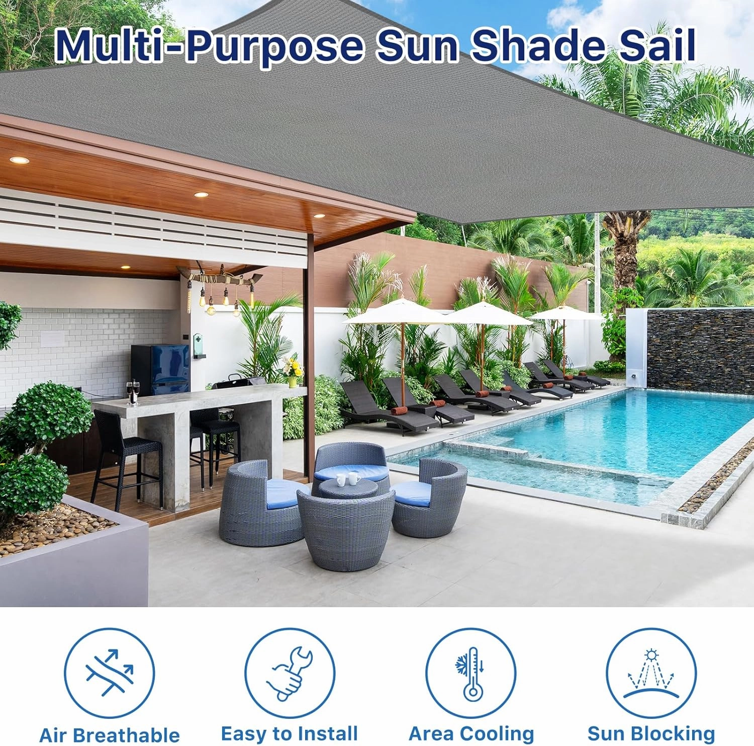 10'x13' Sun Shade Sail, UV Protection Outdoor Shade, Curved Tear Resistant Heavy Duty Sun Shade for Patio Garden, Backyard, Deck, Car Port, Playground, (Grey)