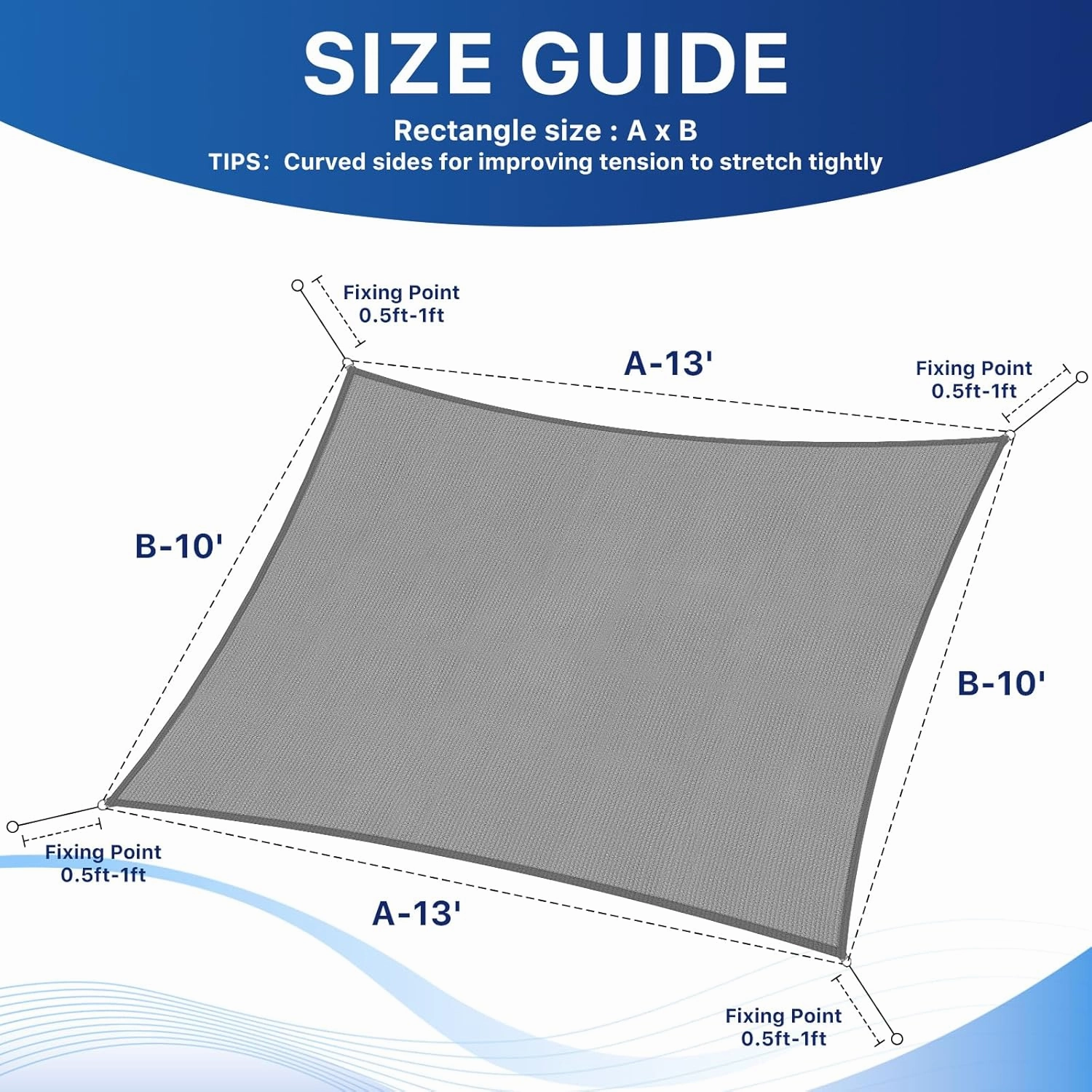 10'x13' Sun Shade Sail, UV Protection Outdoor Shade, Curved Tear Resistant Heavy Duty Sun Shade for Patio Garden, Backyard, Deck, Car Port, Playground, (Grey)