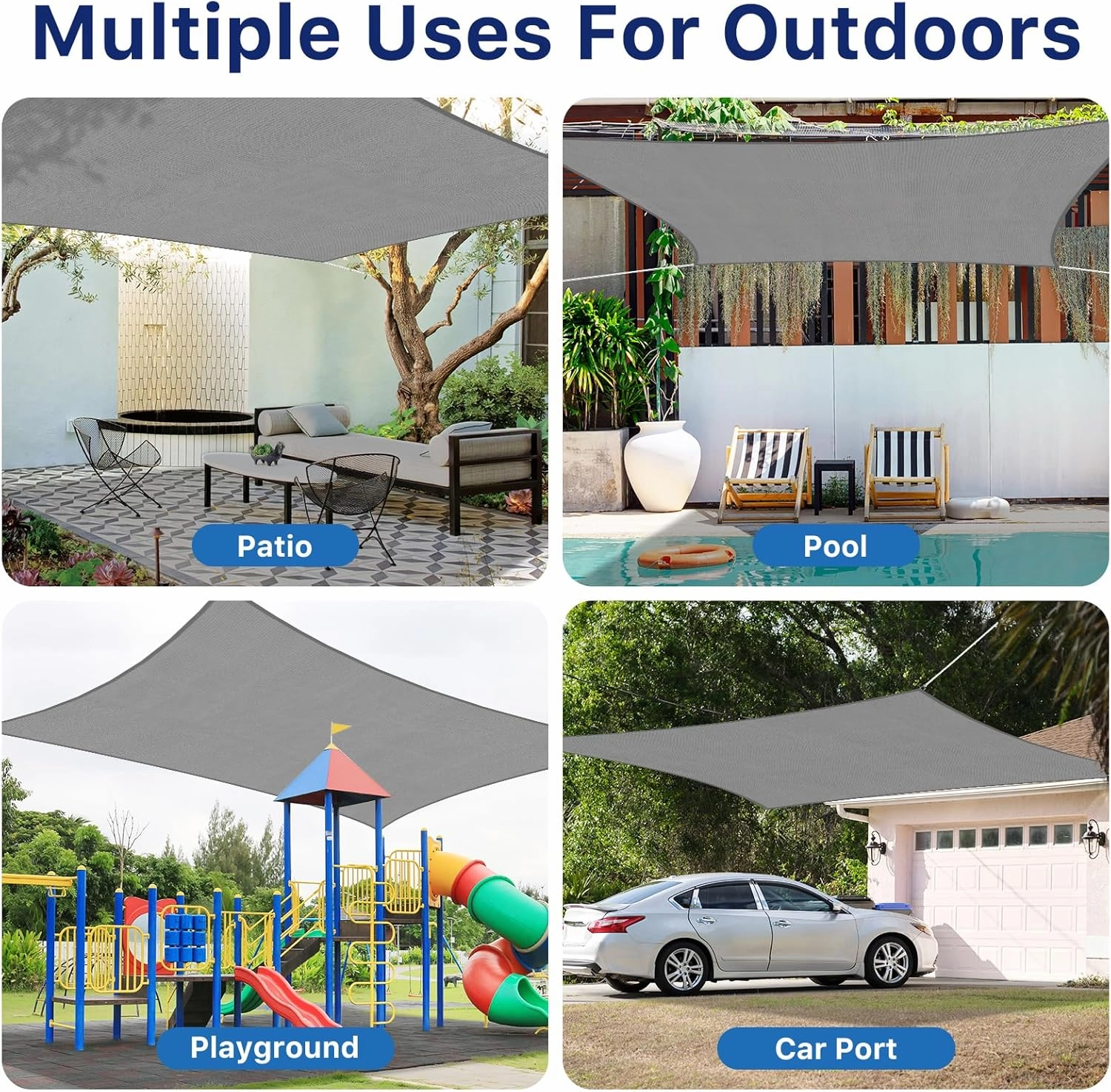 10'x13' Sun Shade Sail, UV Protection Outdoor Shade, Curved Tear Resistant Heavy Duty Sun Shade for Patio Garden, Backyard, Deck, Car Port, Playground, (Grey)