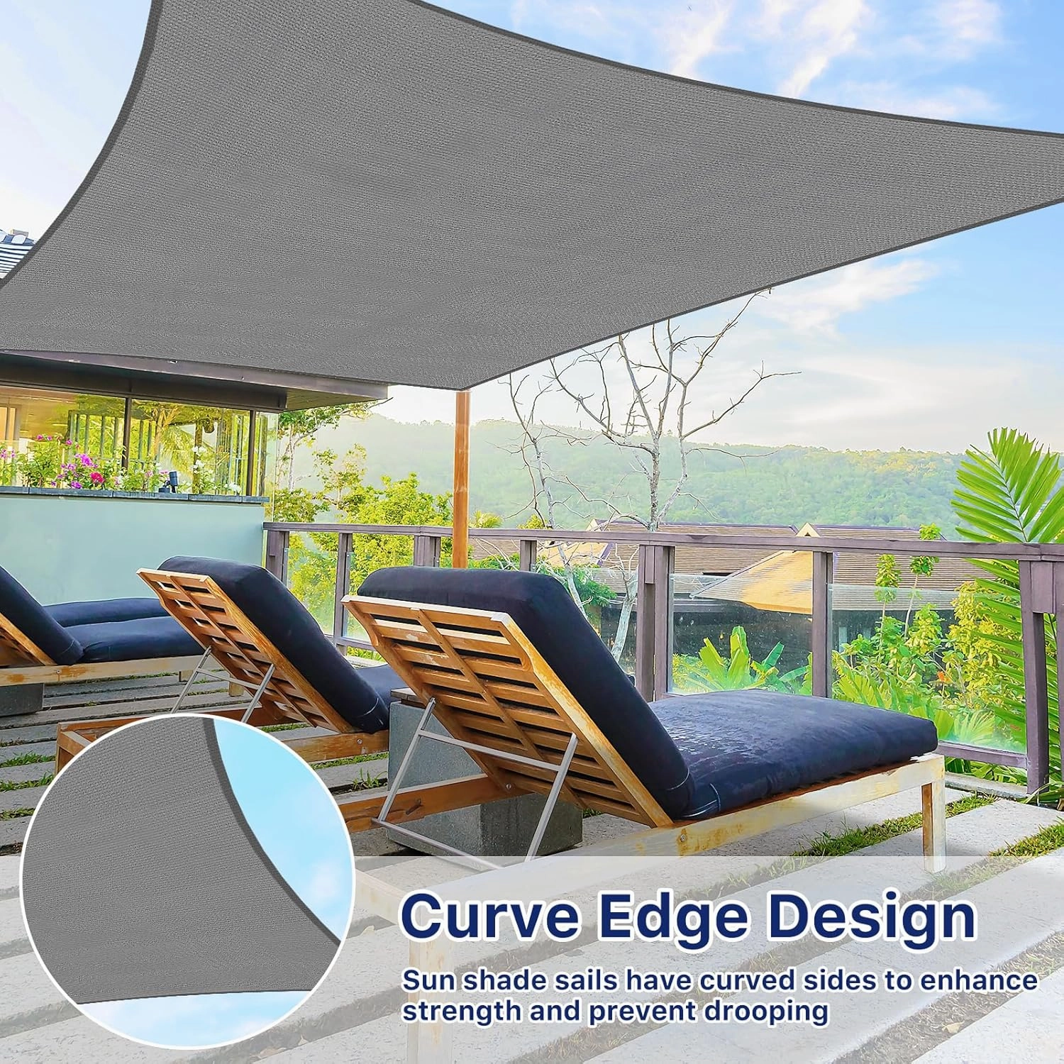 10'x13' Sun Shade Sail, UV Protection Outdoor Shade, Curved Tear Resistant Heavy Duty Sun Shade for Patio Garden, Backyard, Deck, Car Port, Playground, (Grey)