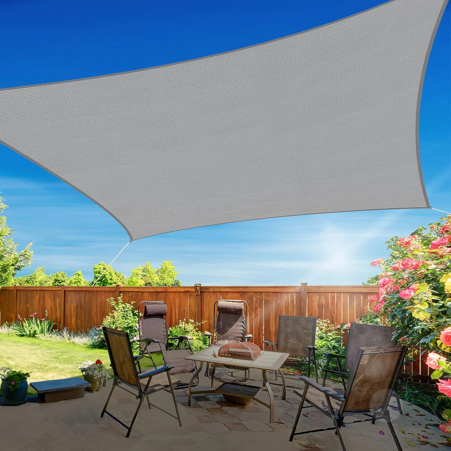 10'x13' Sun Shade Sail, UV Protection Outdoor Shade, Curved Tear Resistant Heavy Duty Sun Shade for Patio Garden, Backyard, Deck, Car Port, Playground, (Grey)