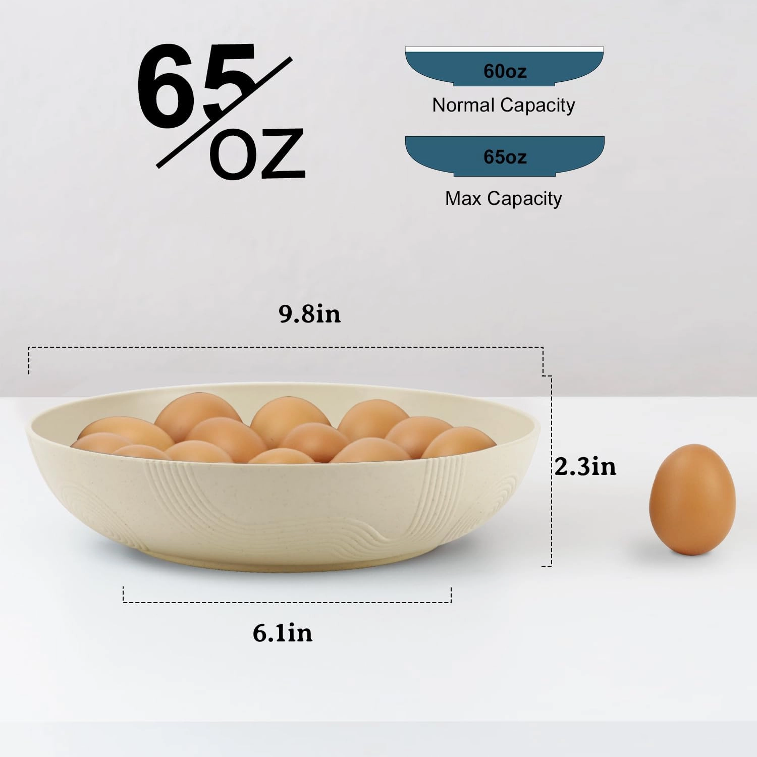 10inch Wheat Straw Big Bowls Set of 6 - Large Salad Bowls 65oz set of 6 - Unbreakable Serving Bowls Microwave & Dishwasher Safe for restaurant - Big Plastic Bowls for Cereal,Salad - Beige Series