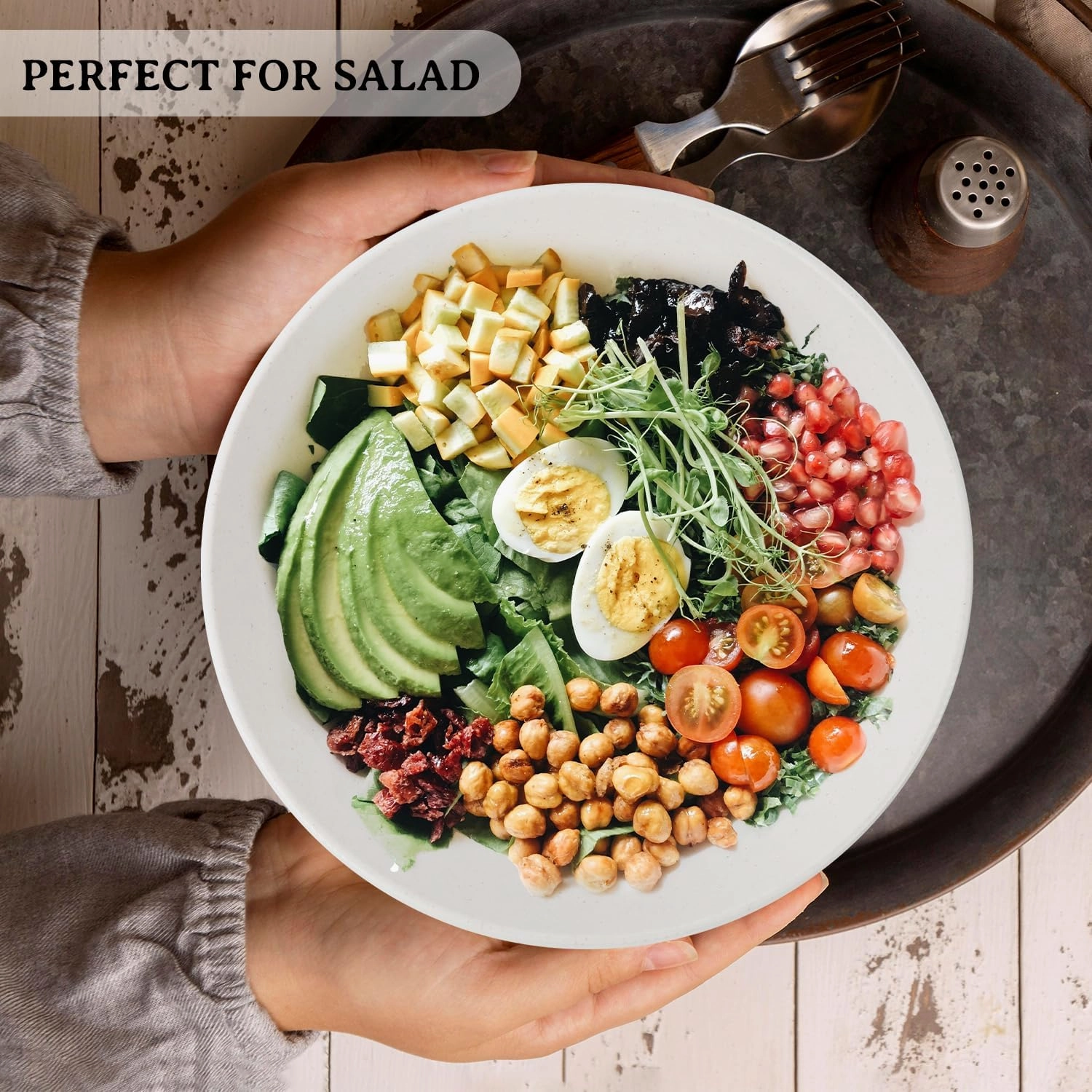 10inch Wheat Straw Salad Bowls Set of 6 - Unbreakable Large Serving Bowls Microwave & Dishwasher Safe for restaurant - Big Plastic Bowls for Cereal,Salad - White Series