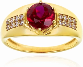 10K/14K/18K Solid Gold 1CT Ruby Men's Ring Luxury Round Lab Ruby Signet Anniversary Ring Engagement Rings Handmade Jewelry for Man Him Father Size 4-16