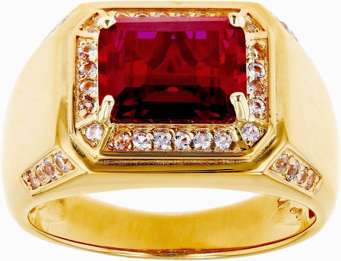 10K/14K/18K Solid Gold 2CT Ruby Men's Ring Luxury Emerald Cut Lab-grown Ruby Signet Anniversary Ring Engagement Rings Handmade Jewelry for Man Him Father Size 4-16