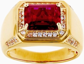 10K/14K/18K Solid Gold 2CT Ruby Men's Ring Luxury Emerald Cut Lab-grown Ruby Signet Anniversary Ring Engagement Rings Handmade Jewelry for Man Him Father Size 4-16