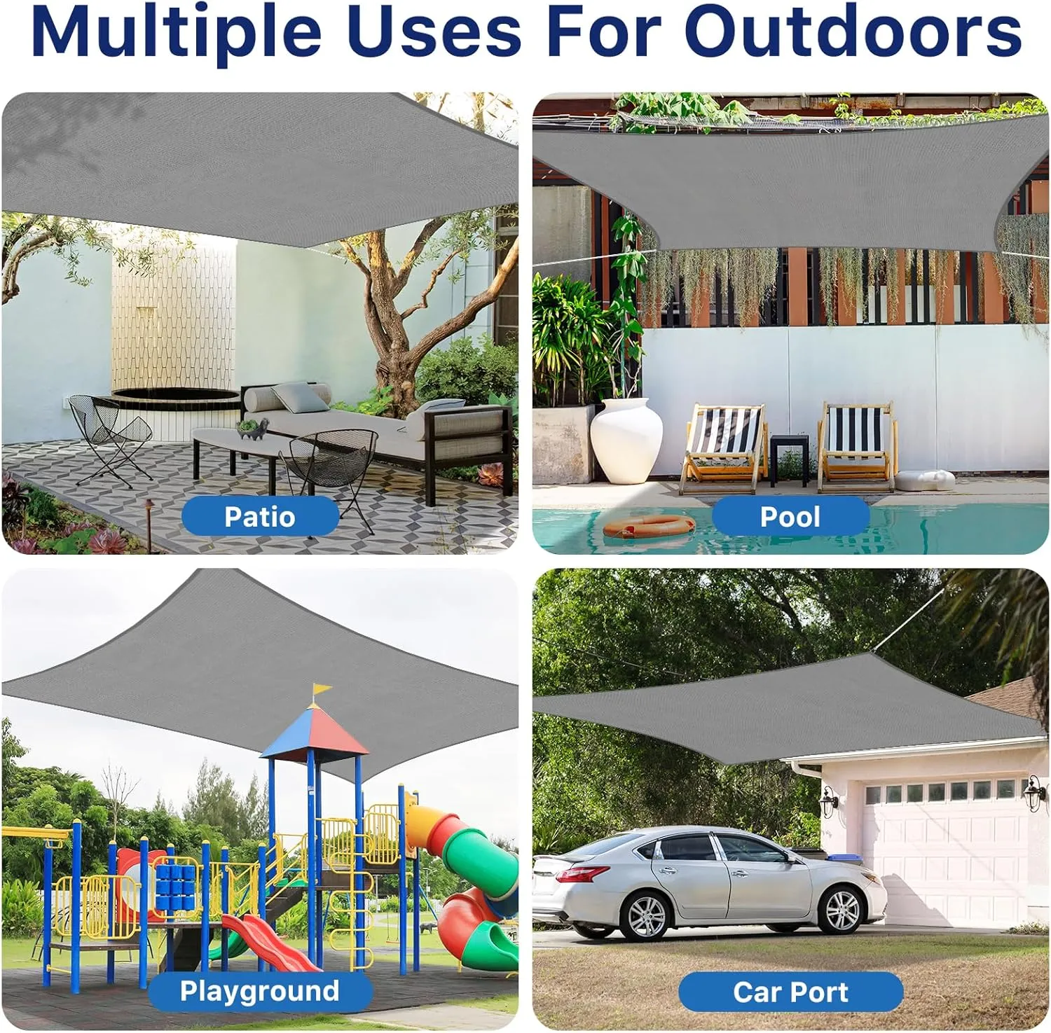 10'x13' Sun Shade Sail, UV Protection Outdoor Shade, Curved Tear Resistant Heavy Duty Sun Shade for Patio Garden, Backyard, Deck, Car Port, Playground, (Grey)