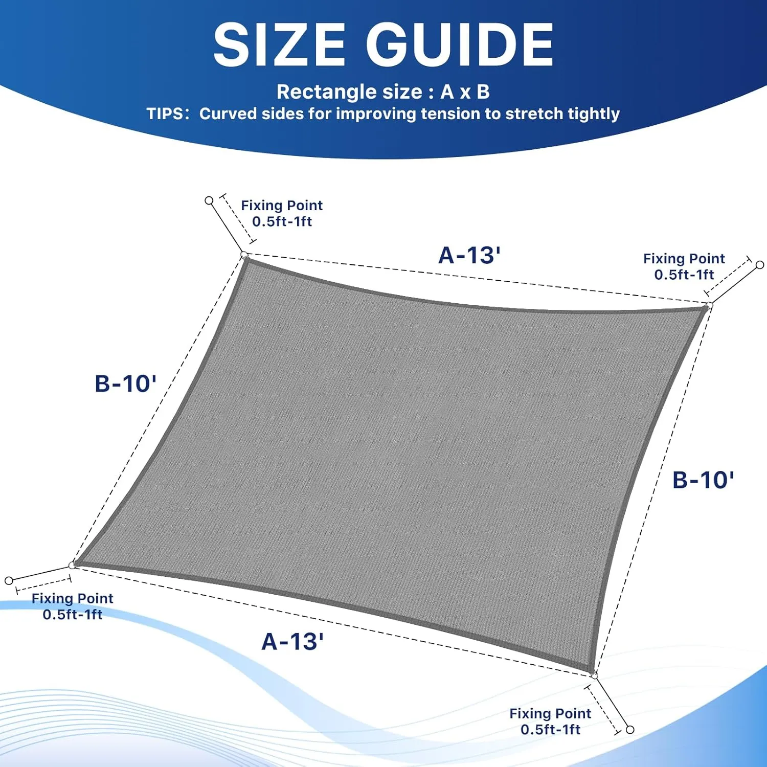 10'x13' Sun Shade Sail, UV Protection Outdoor Shade, Curved Tear Resistant Heavy Duty Sun Shade for Patio Garden, Backyard, Deck, Car Port, Playground, (Grey)