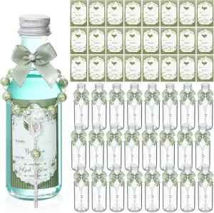 12 Sets Catholic Holy Water Bottle Baptism Rosary Set Baptism Favors 1.7oz Christian Water Container Empty Glass Holy Water Bottle for Easter Party Church Wedding Table Newborn (Green)