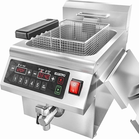12.6 QT Commercial Fryer Induction Fryer with Timer and Drain Electric Deep Fryer with Basket and Lid 12 L Large Countertop fryer for Home Use Kitchen Commercial Business 120V 1800W