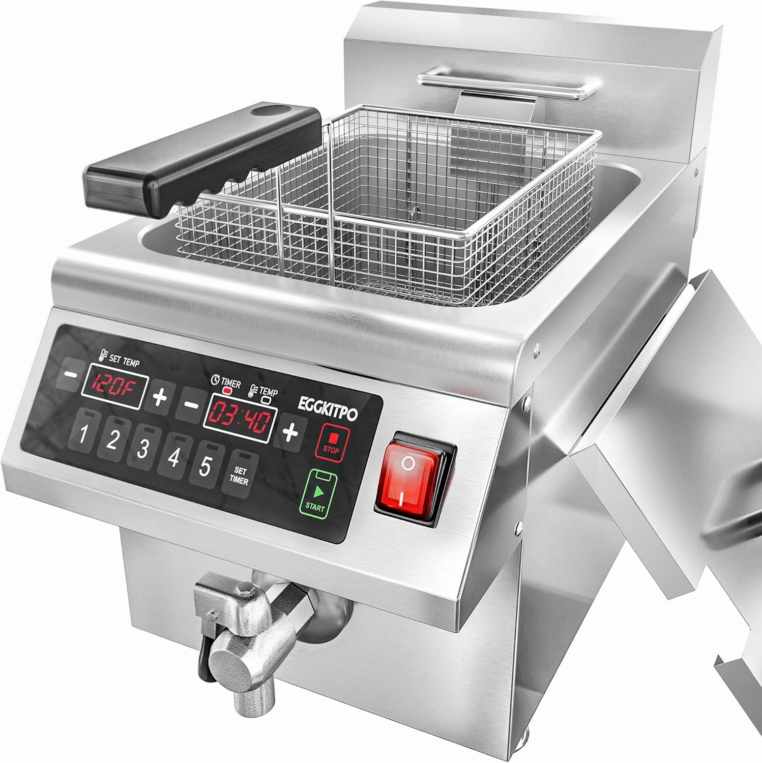 12.6 QT Commercial Fryer Induction Fryer with Timer and Drain Electric Deep Fryer with Basket and Lid 12 L Large Countertop fryer for Home Use Kitchen Commercial Business 120V 1800W