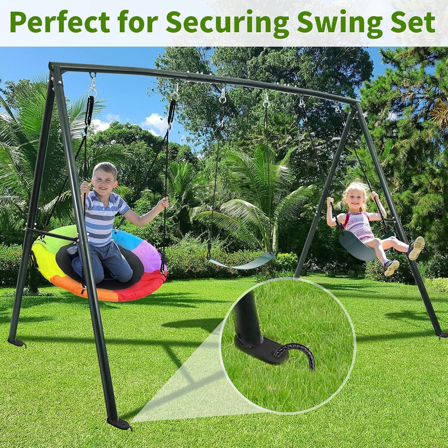 12 Inches Trampoline Wind Stakes, Heavy Duty U Stakes for Ground, 8-Pack Trampoline Tie Down Anchor Kit for Swing Set and Soccer Goal Galvanized Steel Anchors Black