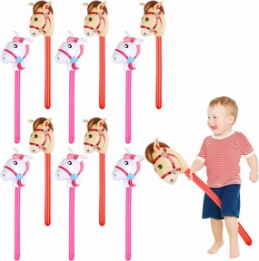 12pcs Inflatable Stick Horse, Horse Head Stick Balloon Inflatable Horse Stick Toy for Theme Birthday Party Home Decoration Supply (Red, Pink)