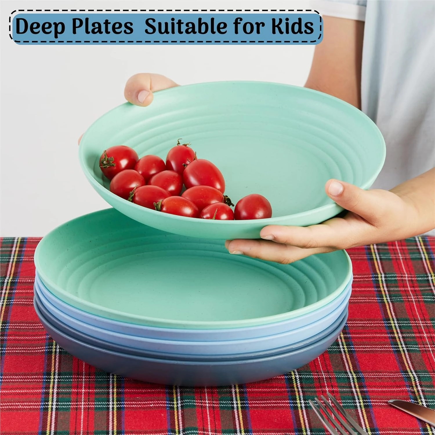 12PCS Unbreakable Dinner Plates, Dishwasher & Microwave Safe Plastic Plates Reusable, Lightweight Wheat Straw Plates for Kitchen (Serenity, 10 IN)