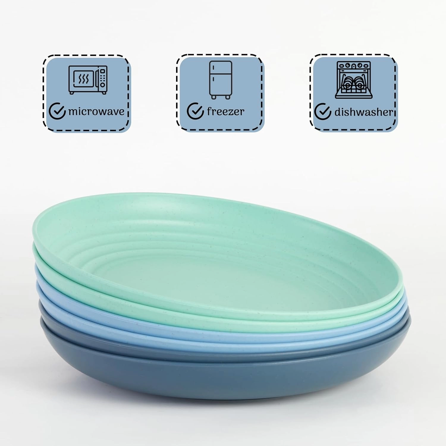 12PCS Unbreakable Dinner Plates, Dishwasher & Microwave Safe Plastic Plates Reusable, Lightweight Wheat Straw Plates for Kitchen (Serenity, 10 IN)