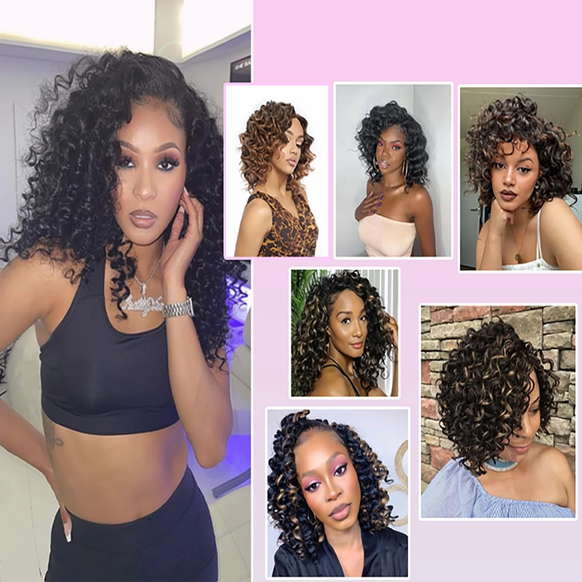 14 Inch Ocean Wave Crochet Hair 8 Packs - Synthetic Pre-Looped Deep Wavy Curly Braiding Hair for Black Women, Boho Style Hair Extensions (14inch,1B/30-8 Packs)