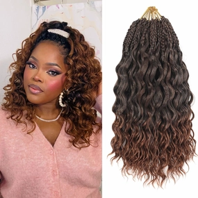 14 Inch Ocean Wave Crochet Hair 8 Packs - Synthetic Pre-Looped Deep Wavy Curly Braiding Hair for Black Women, Boho Style Hair Extensions (14inch,1B/30-8 Packs)