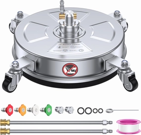 14" Pressure Washer Surface Cleaner 4500 PSI with 304 Industrial-Grade Stainless Steel Housing,1/4” Quick Plug, 4 Universal Wheels, 2 x 15 Extended Wands, 2 Replacement Nozzles, 4 Spray Nozzle Tips
