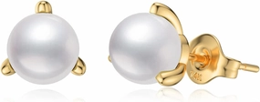 14K Solid Gold Handpicked Freshwater Cultured Pearl Earrings for Women, Round Pearl Stud Earrings Jewelry Anniversary Birthday Gift for Her, Mom, Wife