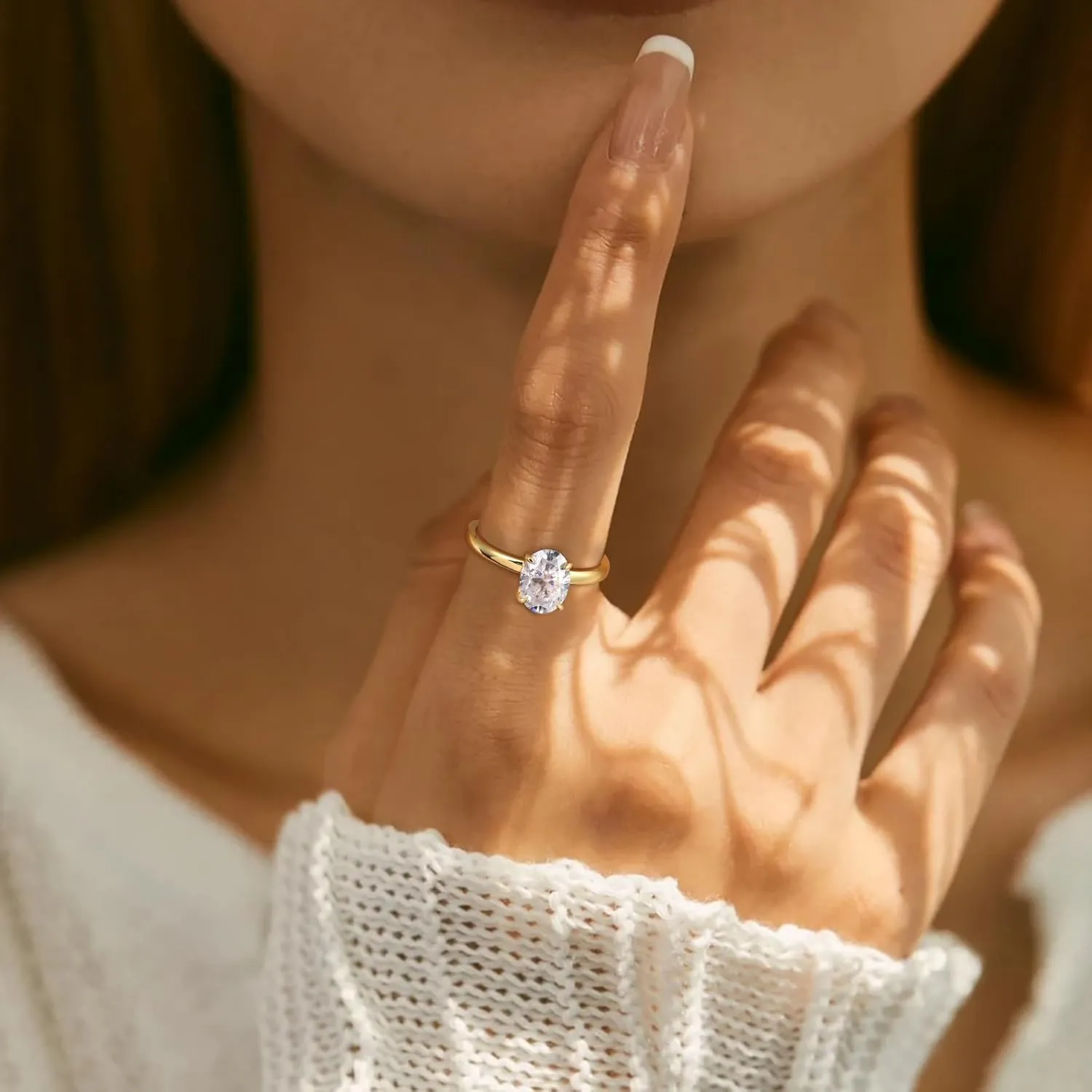 1.5 2 3 Carat Moissanite Rings For Women Oval Moissanite Engagement Ring 18K Gold Plated 925 Sterling Silver Promise Rings for Women