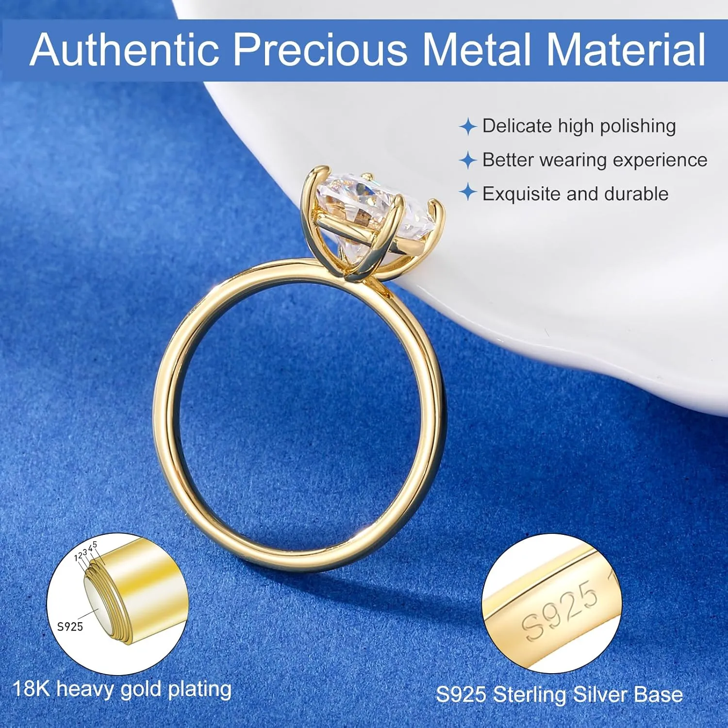 1.5 2 3 Carat Moissanite Rings For Women Oval Moissanite Engagement Ring 18K Gold Plated 925 Sterling Silver Promise Rings for Women
