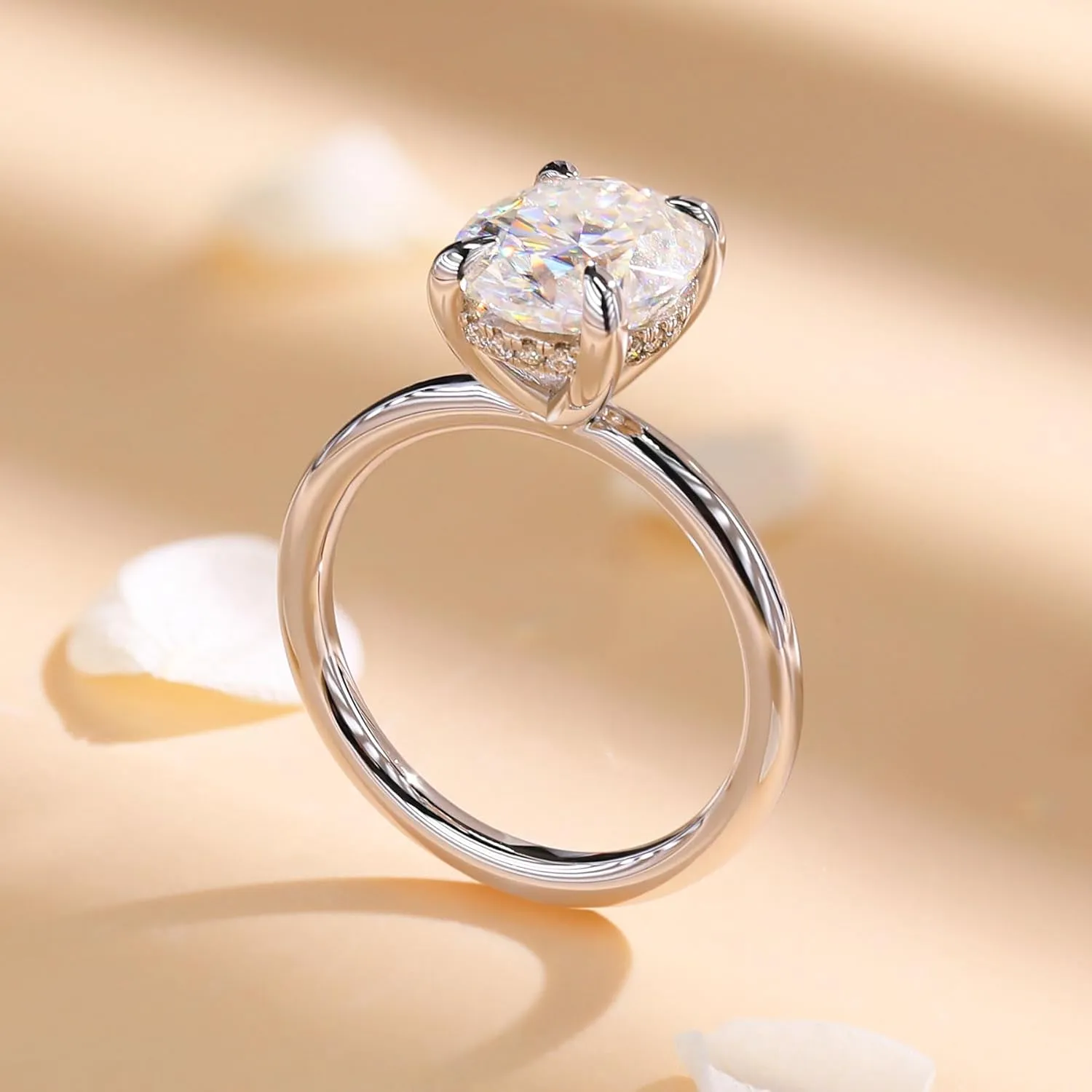 1.5-3ct Oval Moissanite Engagement Ring 18K White Gold Plated Solid Silver D-Color VVS1 Solitaire Promise Ring