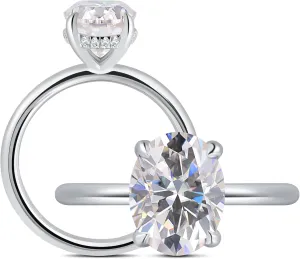 1.5-3ct Oval Moissanite Engagement Ring 18K White Gold Plated Solid Silver D-Color VVS1 Solitaire Promise Ring