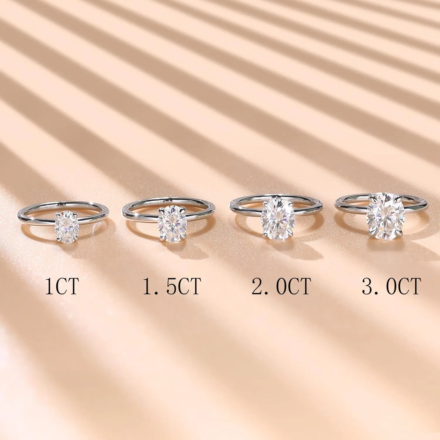 1.5-3ct Oval Moissanite Engagement Ring 18K White Gold Plated Solid Silver D-Color VVS1 Solitaire Promise Ring