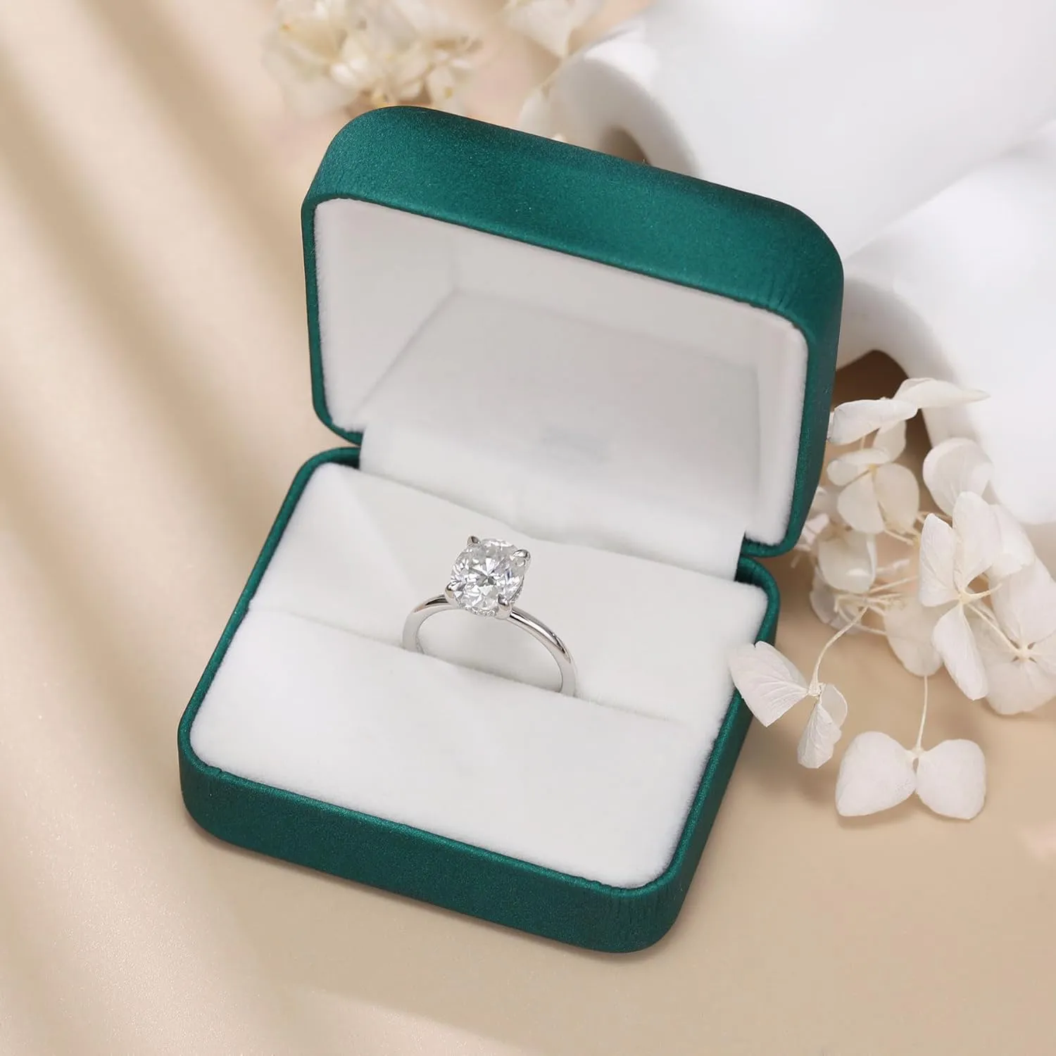 1.5-3ct Oval Moissanite Engagement Ring 18K White Gold Plated Solid Silver D-Color VVS1 Solitaire Promise Ring