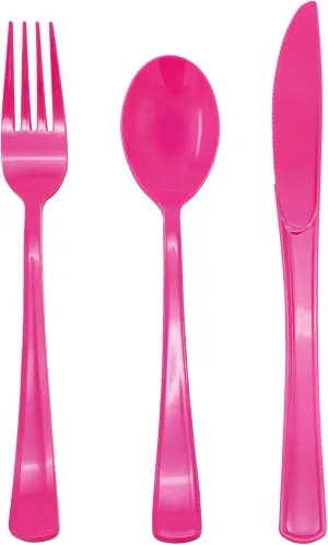 150 Pcs Hot Pink Plastic Silverware Hot Pink Plastic Utensils Heavy Duty - 50 Forks, 50 Knives, 50 Spoons for Birthday Bachelorette Wedding Bridal Shower