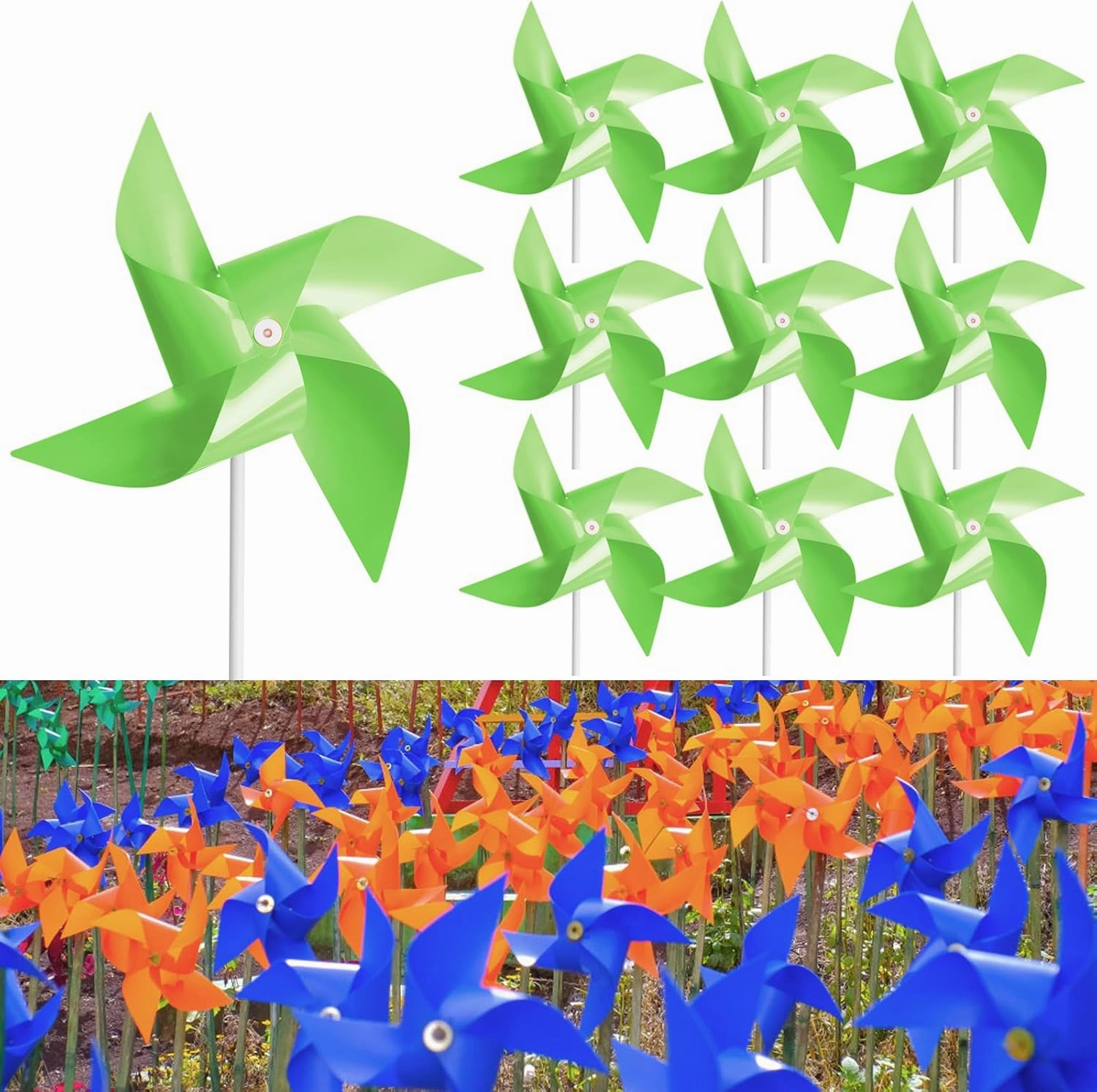 150 Pcs Pinwheels, Toy Wind Spinners and Party Favors Gifts for Kids, Outdoor Decorational Pinwheels for Yard and Garden (Light Green)