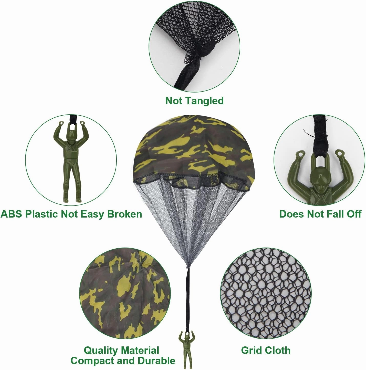 15 Pcs Parachute Toy, Camo Parachute Men Toy Tangle Free Throwing Hand Throw Outdoor Flying Gifts Paratrooper Toy No Battery nor Assembly Required