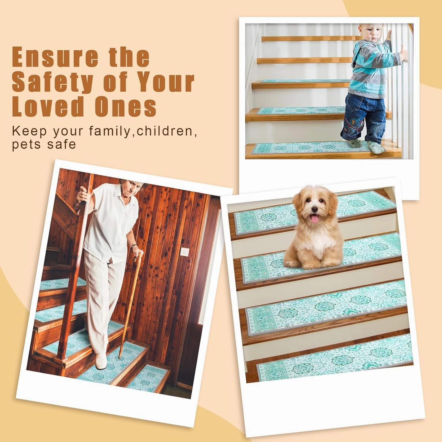 15Pcs Stair Treads for Wooden Steps Indoor with Self Adhesive, 8"x30" Non Slip Stair Treads Stair Carpet Runner, Resistant Indoor Runner for Kids、Elders and Pets, Blue