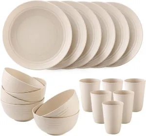 18PCS Wheat Straw Dinnerware Sets Unbreakable Dinnerware Set Lightweight Dish Set Cups Plates and Bowls Set Microwave and Dishwasher Safe Dinnerware for Kitchen, Camping and Outdoor Dining