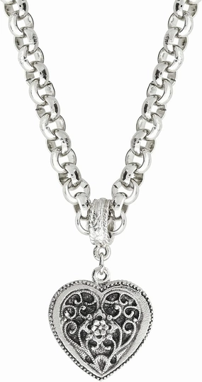 1928 Jewelry Double Sided Flower Accent Heart Pendant Filigree Necklace For Women 16"   3" Extender