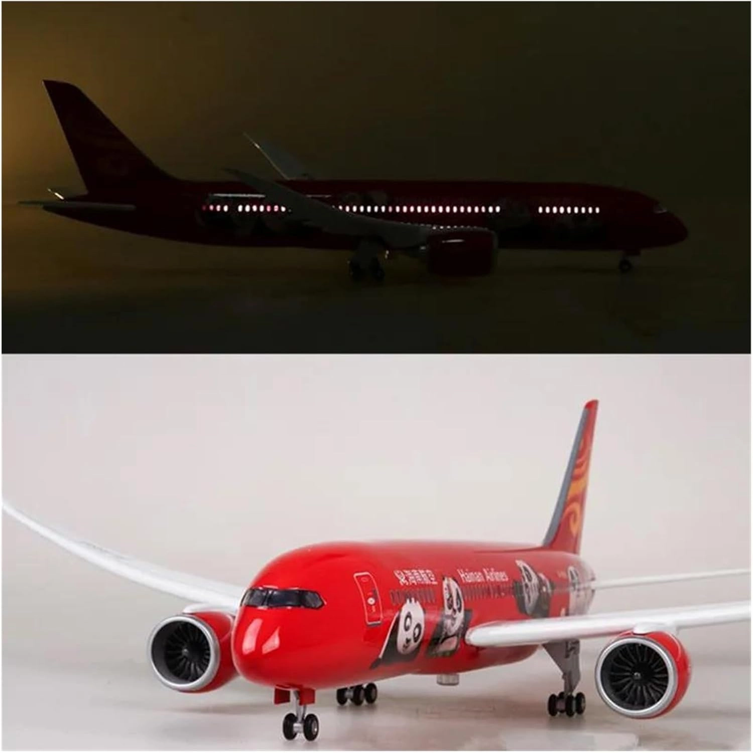 1:130 for Hainan Airlines Panda Boeing 787 Resin Airplane Airbus with Light Wheels Toy Collection Display Miniatures Set(with Light)
