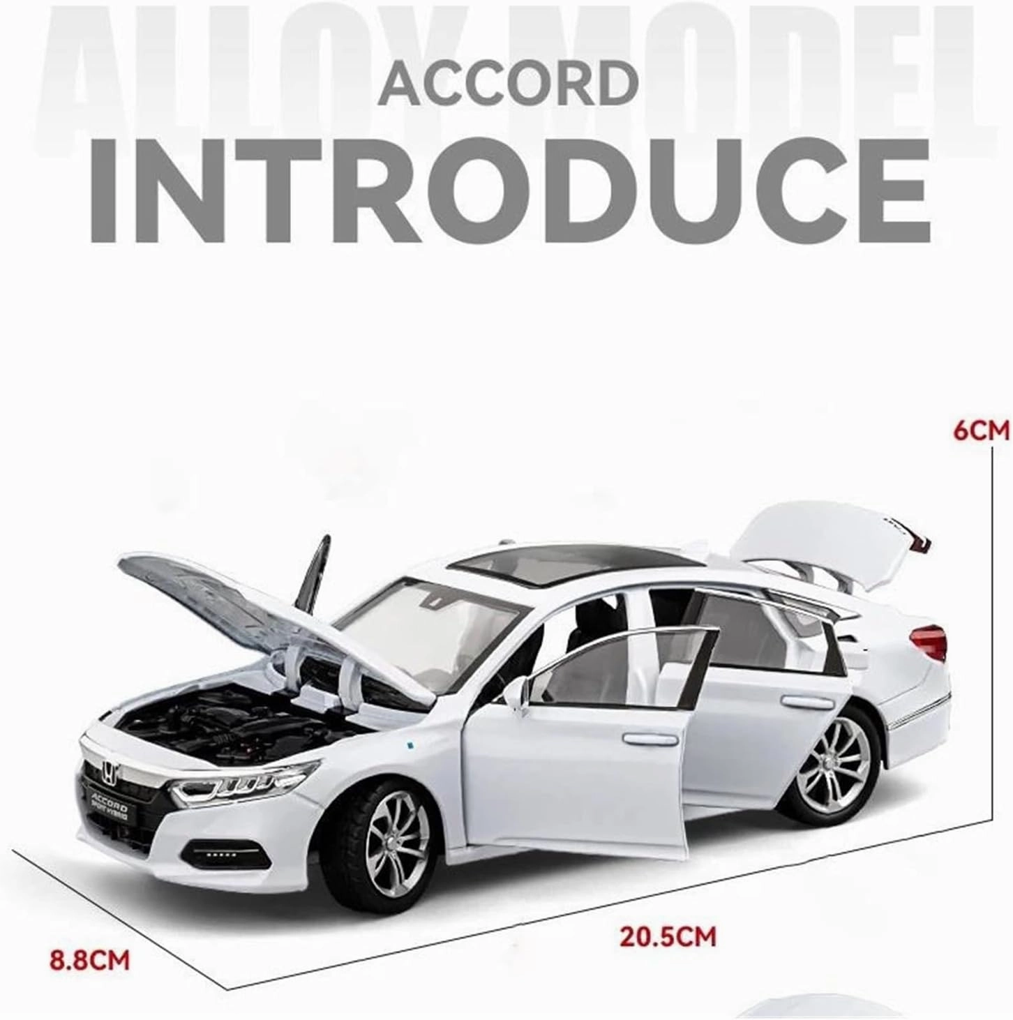 1 24 for Honda Accord Alloy Miniature Car Diecast Metal Scale Car Model Sound Light Simulation Collections Toy Simulation Vehicle Playset(Black)