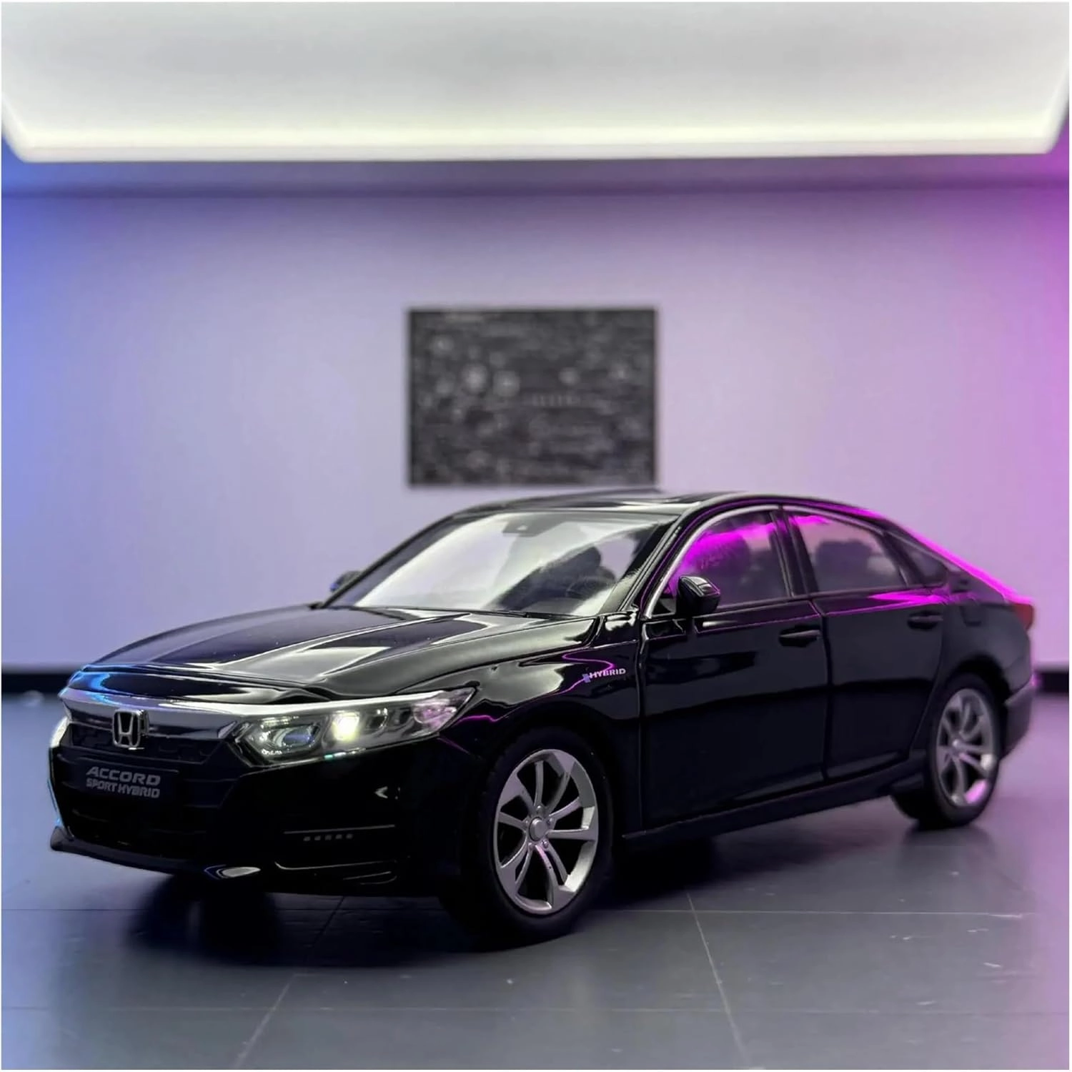 1 24 for Honda Accord Alloy Miniature Car Diecast Metal Scale Car Model Sound Light Simulation Collections Toy Simulation Vehicle Playset(Black)