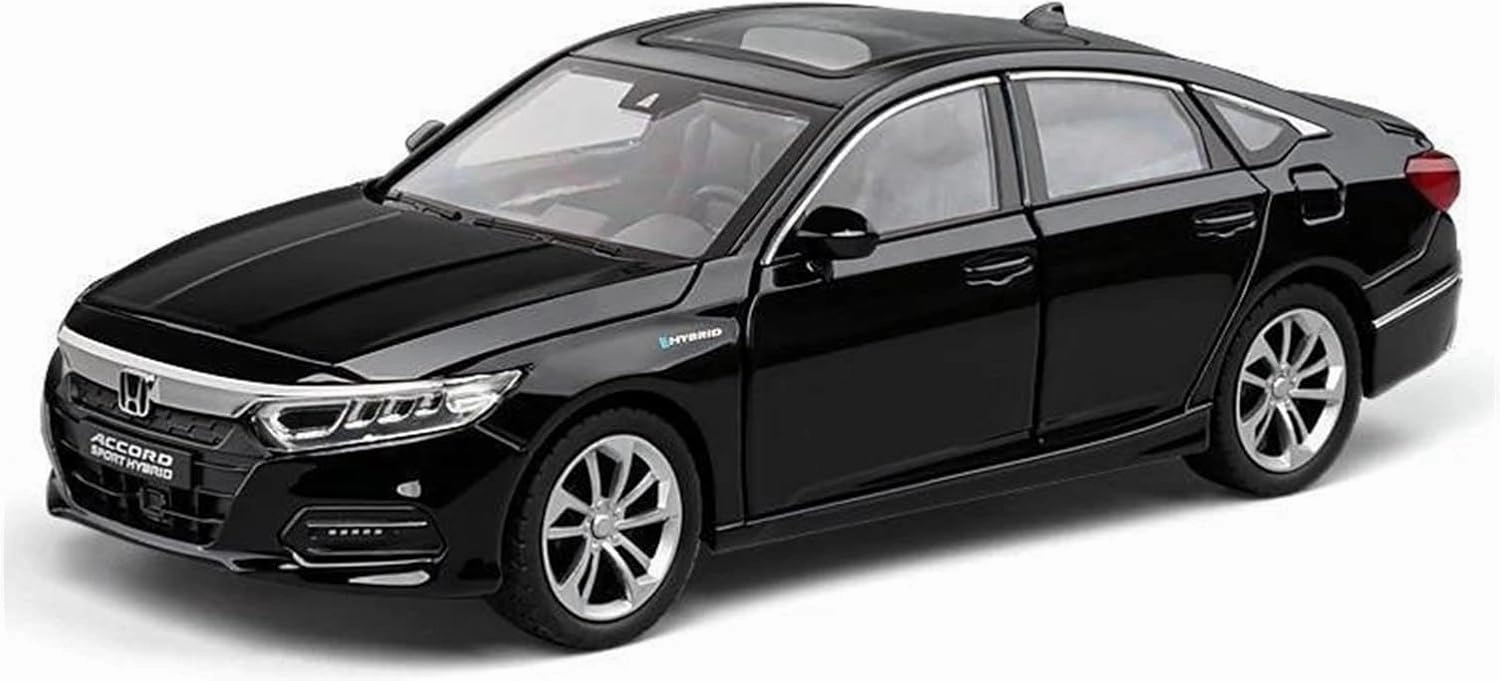 1 24 for Honda Accord Alloy Miniature Car Diecast Metal Scale Car Model Sound Light Simulation Collections Toy Simulation Vehicle Playset(Black)