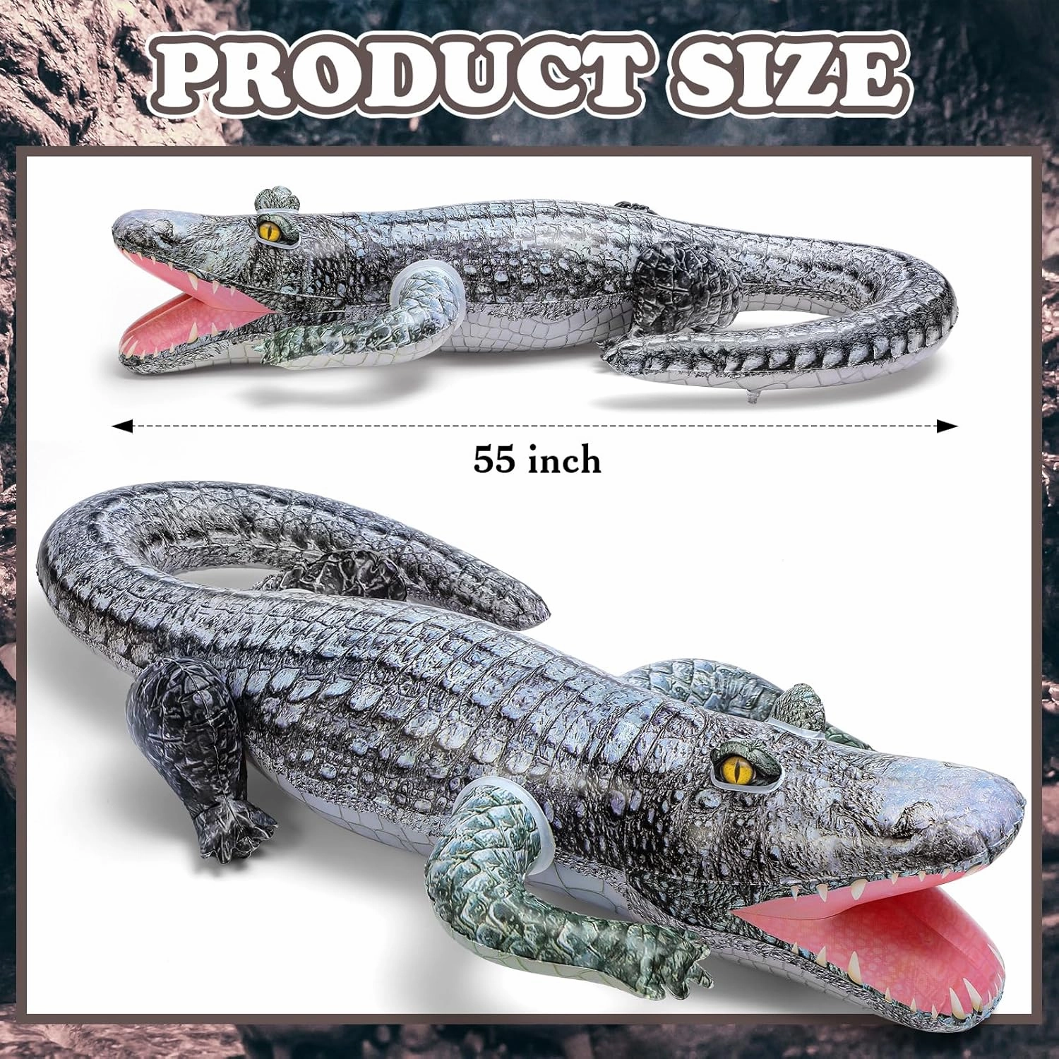 1 Pcs 55" Inflatable Alligator Toys Realistic Blow up Alligator Crocodile Animal Reptile Party Decor Props and Pool Floats Toys Jungle Party Garden Decorations