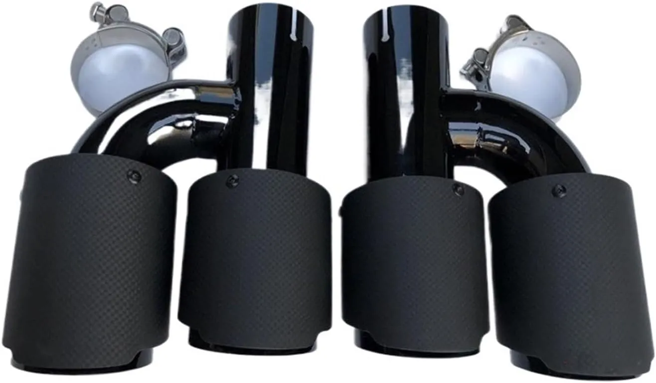 1Pair H Model Compatible For Akrapovic Exhaust Tip Car Universal Matte Carbon Fiber  Glossy Black Stainless Steel Muffler Tip Nozzles(IN 60 OUT 114MM)
