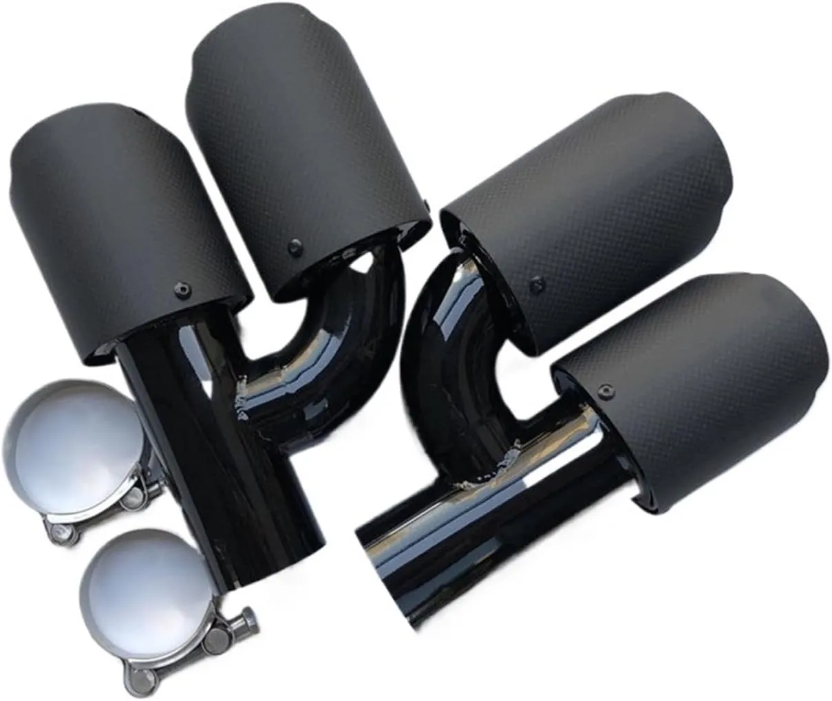 1Pair H Model Compatible For Akrapovic Exhaust Tip Car Universal Matte Carbon Fiber  Glossy Black Stainless Steel Muffler Tip Nozzles(IN 60 OUT 114MM)