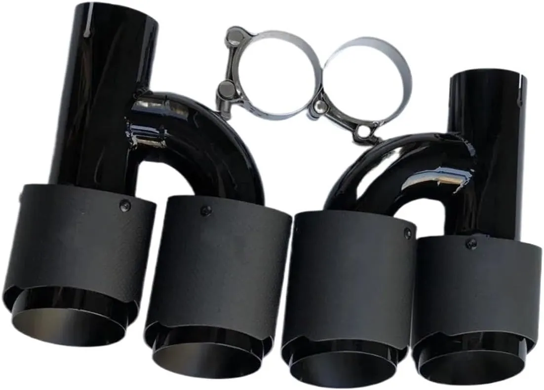 1Pair H Model Compatible For Akrapovic Exhaust Tip Car Universal Matte Carbon Fiber  Glossy Black Stainless Steel Muffler Tip Nozzles(IN 60 OUT 114MM)